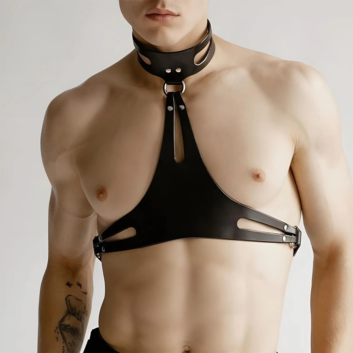 

Men's Leather Chest Harness with Neck belt sexy Bulldog Men Harness with Neck belt Adjustable Strap Bed Restraints Bondage