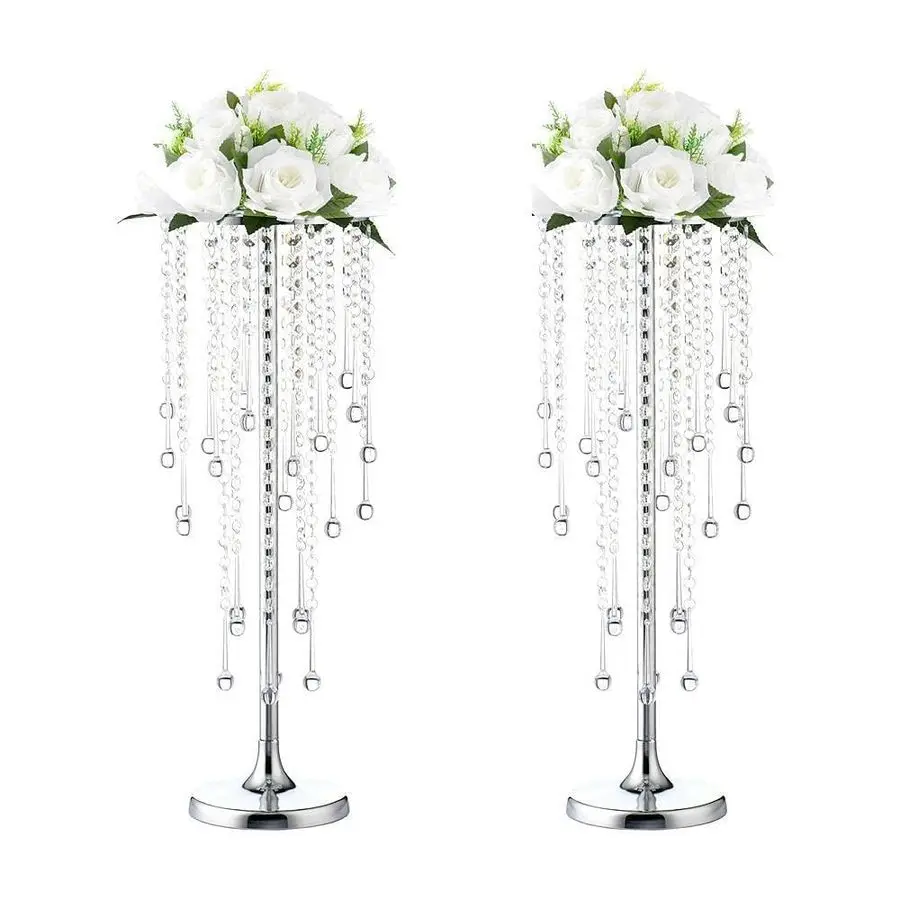 

Свадебная центральная подставка, серебряные металлические подставки для цветов, центральная ваза с кристаллами, очаровательный подсвечник из 2 предметов, для приемной