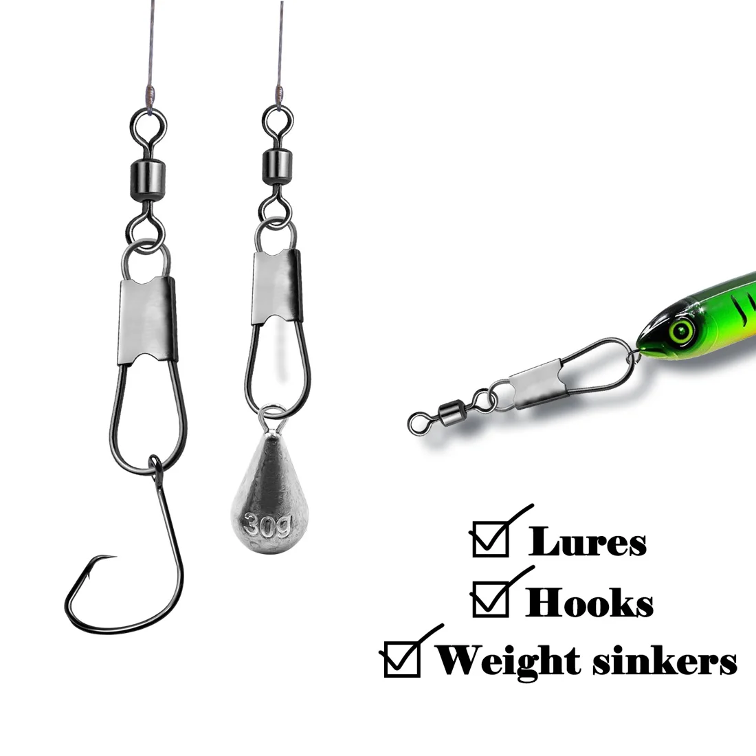 FishTrip Angelwirbel Snap Barrel Wirbel mit Interlock Snap Edelstahl Schnellwechsel-Angelclip mit Rollwirbel – Detail 6
