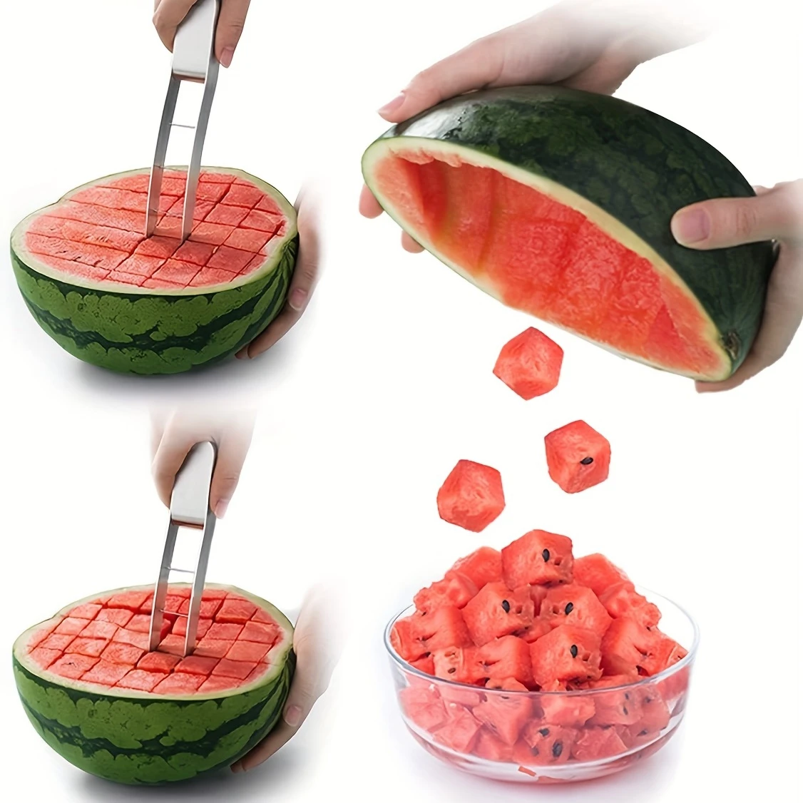 Stainless Steel Watermelon Cutter Slicer Cube Knife Fruit Salad Melon Corer Kitchen Gadget Baking Supplies Tool