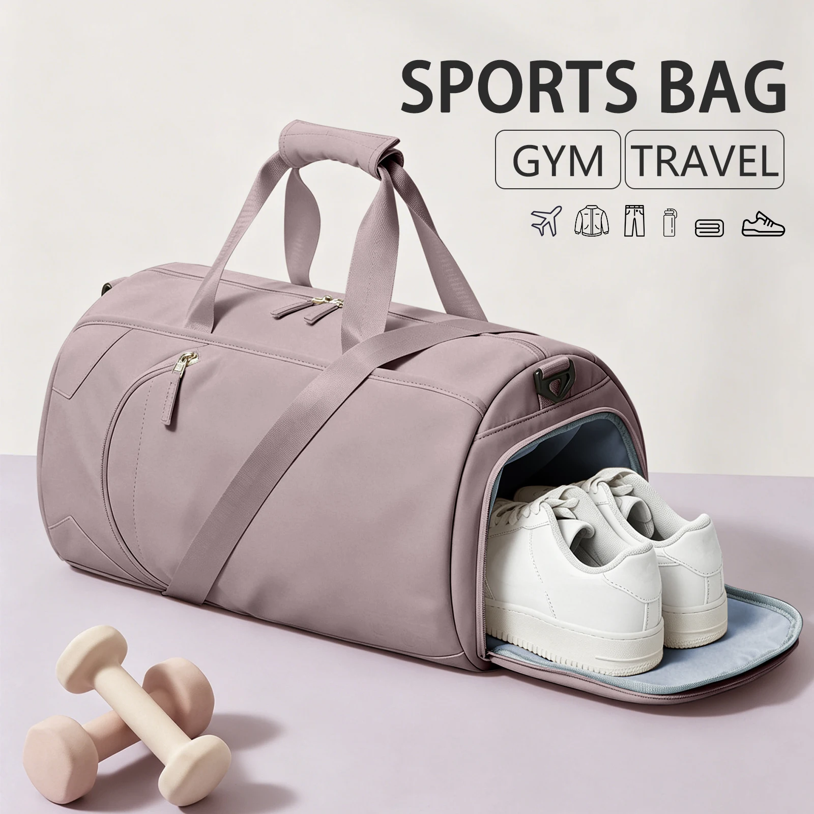 Sports Bag & Travel Bag for Women Men's Training Bag with Shoe Compartment Swimming Bag Fitness Gym Bag Hand Luggage Duffel Bag