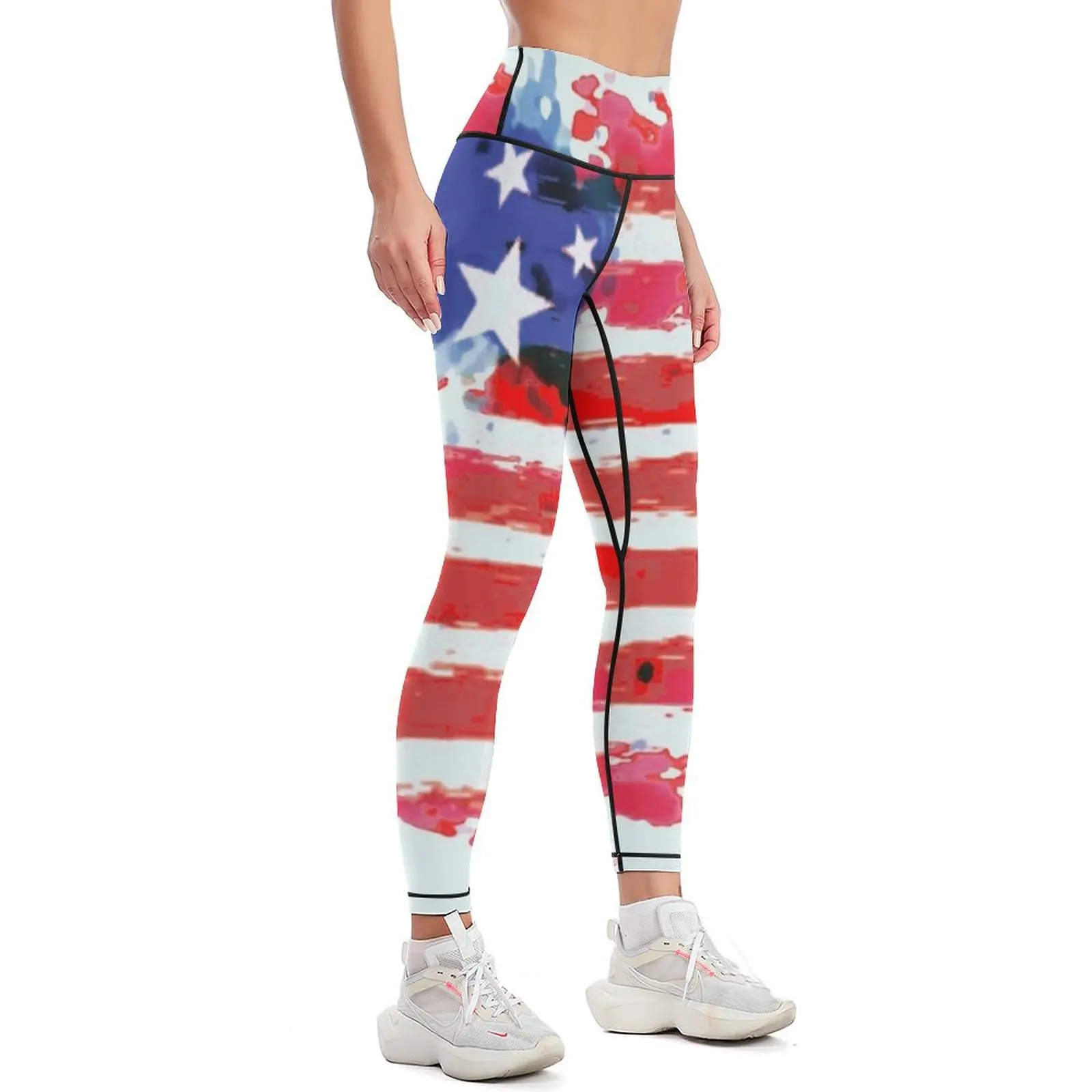 watercolor grunge American Flag Leggings Women's sportswear Clothing fitness gym pants Fitness's gym clothes Womens Leggings