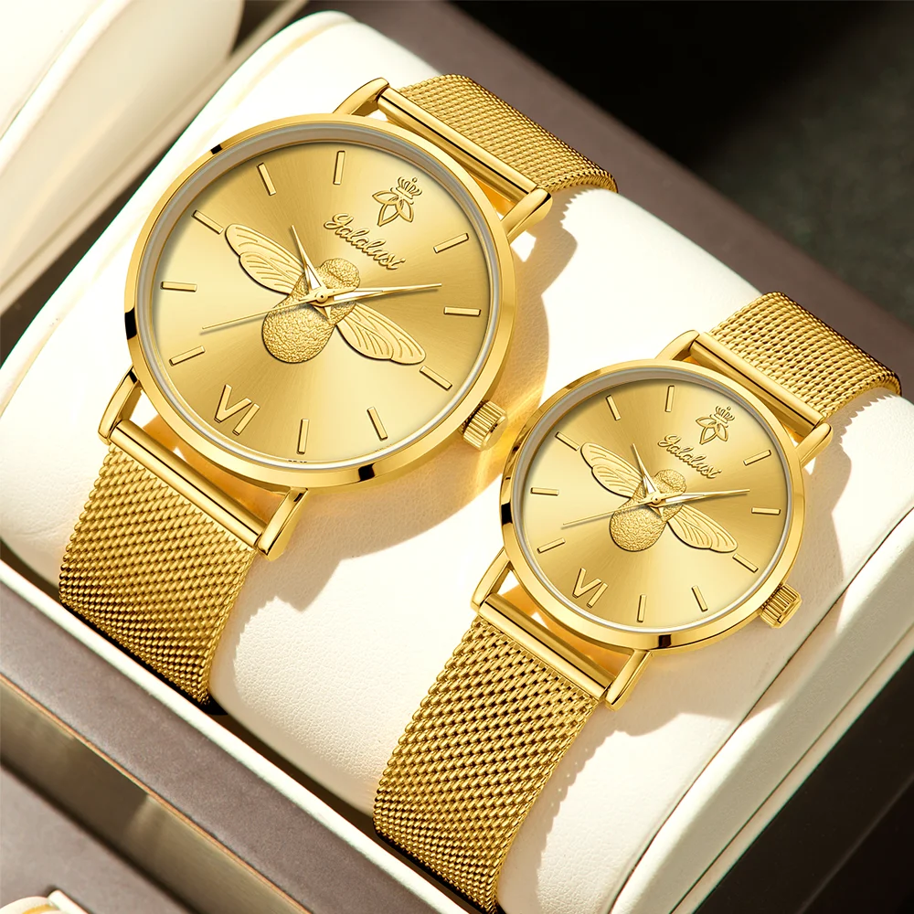 YaLaLuSi Minimalist Quartz Couple’s Watches with 3D Bee Relief Design for Men and Women Relojes De Mujeres