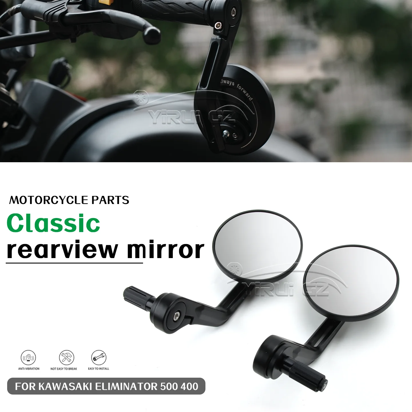 

Motorcycle Rearview FOR Kawasaki Eliminator 500 400 Handlebar Rearview Mirror Retro Handlebars Side Mirror Eliminator500 400 400