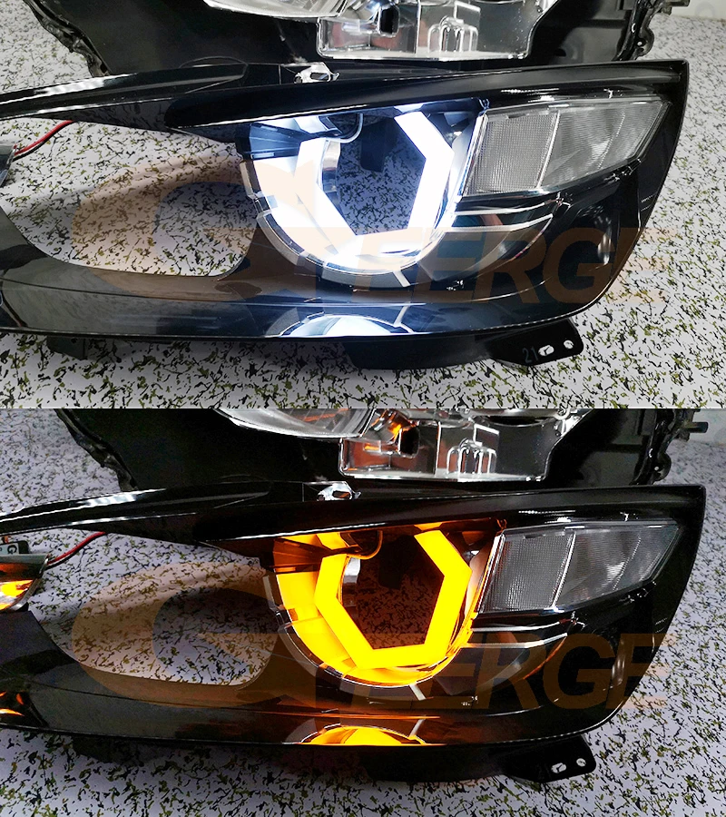 For MAZDA CX-3 CX3 DK Ultra Bright Switchback Turn Signal Cotton White Amber Hex LED Angel Eyes Halo Rings Light