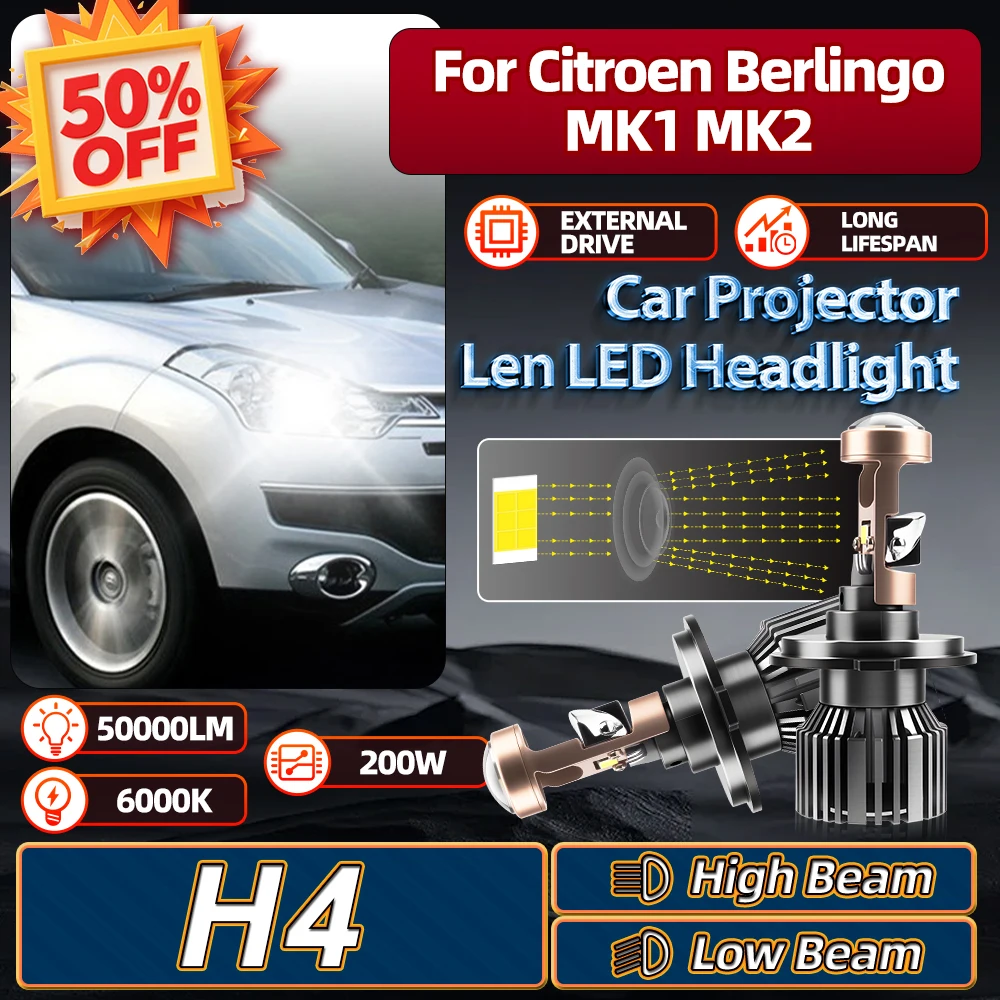 

For Citroen Berlingo MK1 MK2 1996 1997 1998 1999 2000 2001 2002 2003-2015 2016 2017 200W H4 HB2 Car Projector Len LED Headlight