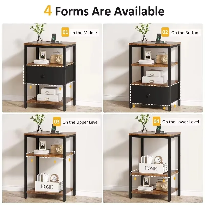 Sofa Side Table With Drawers, Modern Wooden Metal Console Coffee Table for Living Room Home Decor Furniture view 5