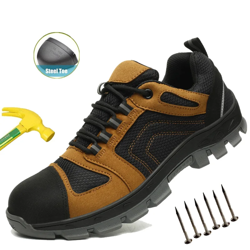 Work Shoes Men Steel Toe Anti-Smash Safety Shoes Construction Work Sneakers Non Slip Boots Indestructible Protective Shoes