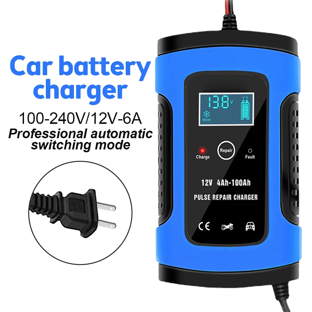 NEW LCD Display Car Motorcycle Battery Charger 12V 5/6A Intelligent Digital Lead Acid Battery-Chargers For Motocycle