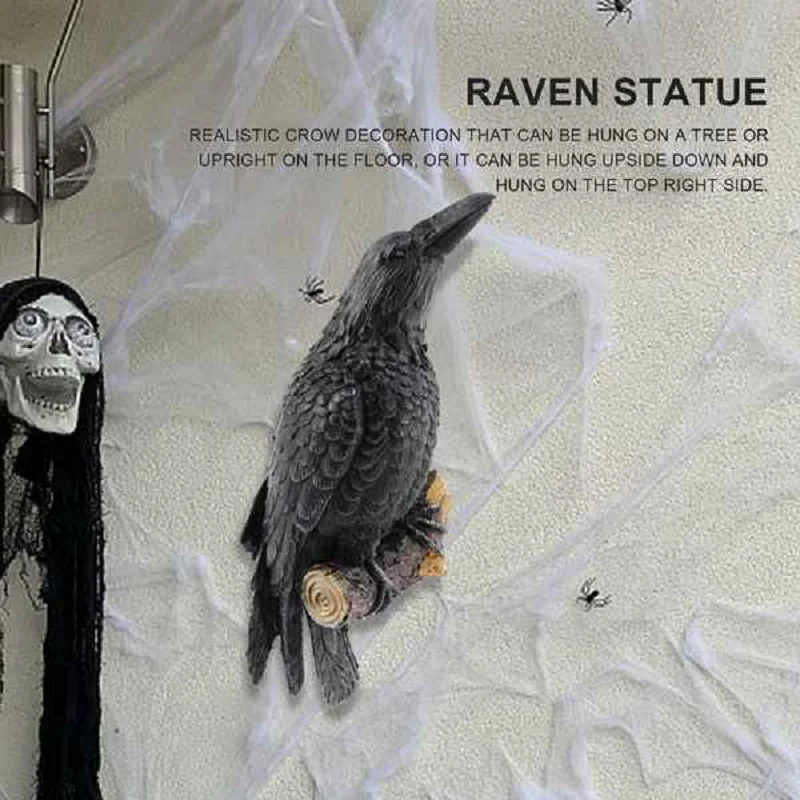 Raven Statue Fake Raven Resin Statue Bird Crow Sculpture Outdoor Crows Halloween Decor Eauves Decoration