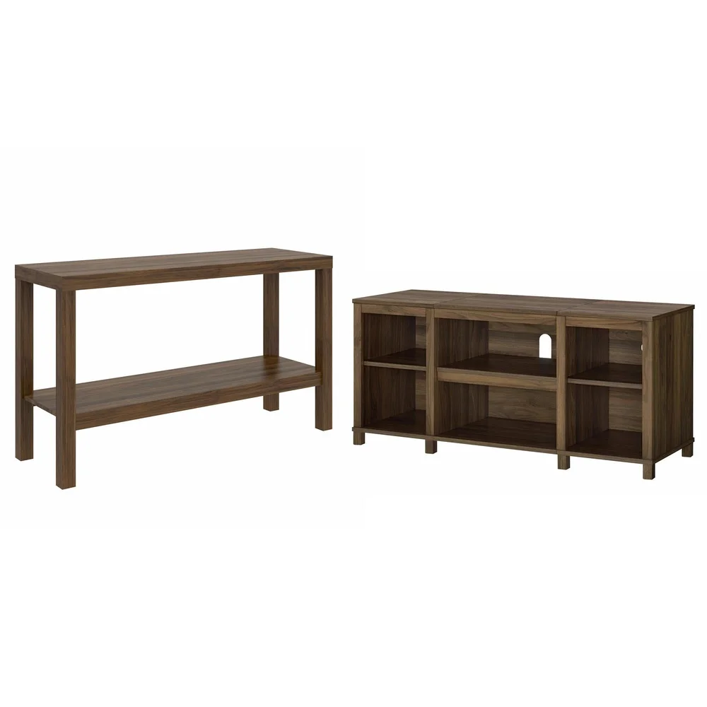 Parsons TV Stand 50 Inch Flat Panel TV Open Storage Shelves Modern Wood Media Console Easy Assembly