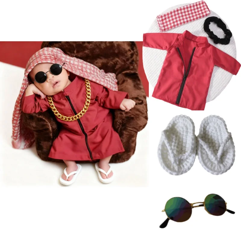 

3pcs/ Newborn Prince Photo Set - Red Plaid Turban&Robe for Baby Boy Photoshoots, Royal Themed Props.photographie nouveau-né bebe