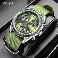 MEGIR Chronograph Quartz Watches for Men Waterproof Sport Wristwatch with Canvas Strap Luminous pointers Date