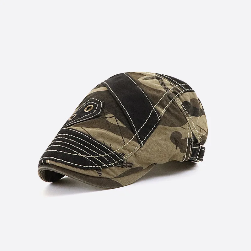 

Outdoor Sun Hat European And American Fashionable Camouflage Stitching Peaked Cap Geometric Patch Casual Cool Beret