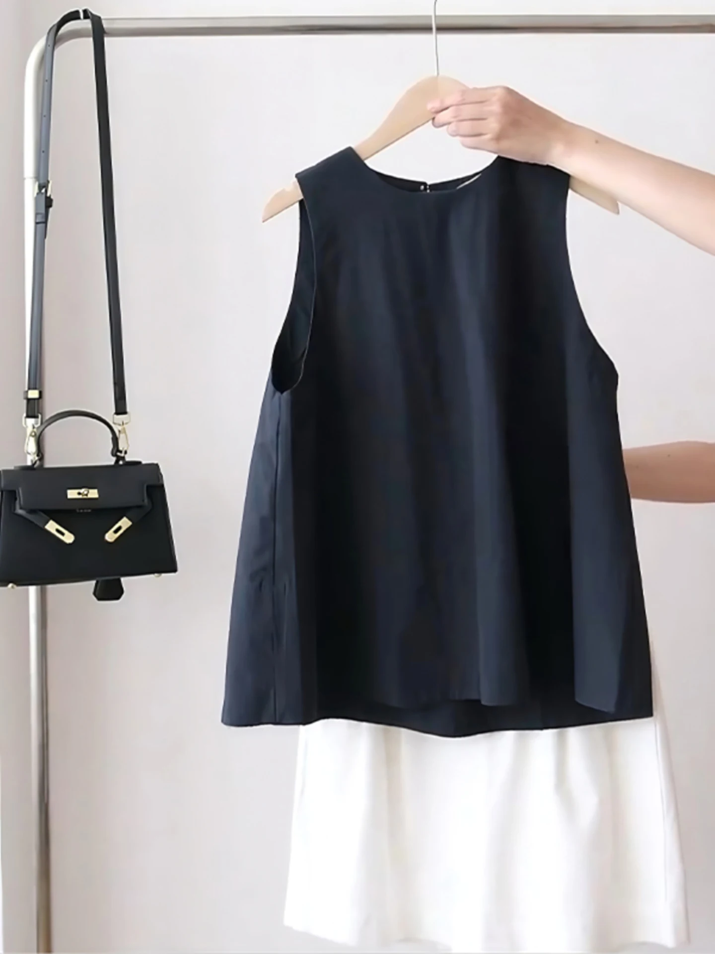 

KK·Studio Vintage Design round Ne Svel irt Women's Summer Top Korean Sle Loose Fit Color Casual irt