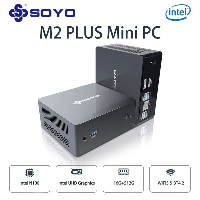 SOYO New M2 Plus Mini PC Intel 12th N100 CPU Dual-Band WiFi BT4.2 DDR4 16GB RAM 512GB SSD Windows 11 USB3.2 DP Gaming Computer