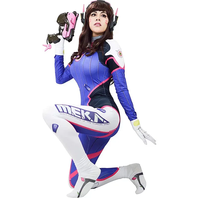 Disfraz de Cosplay de Dva para mujer, mono Sexy de juego Zenti, peluca, pistola, auriculares, traje completo, traje de fiesta de Halloween