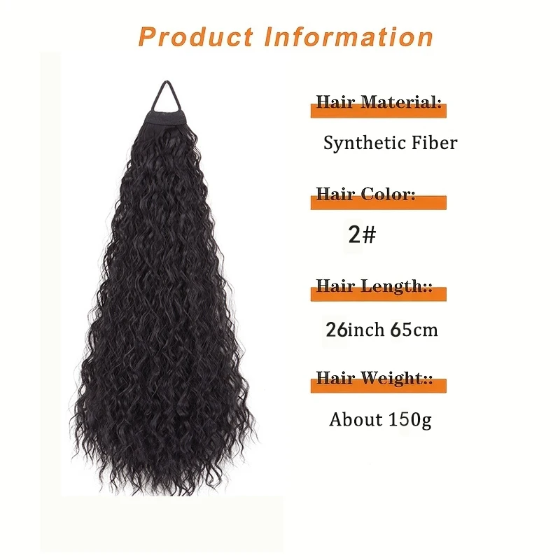 Coleta sintética larga y rizada de 26 pulgadas con cuerda elástica, extensiones de cabello, modernas, para uso diario y fiestas 2