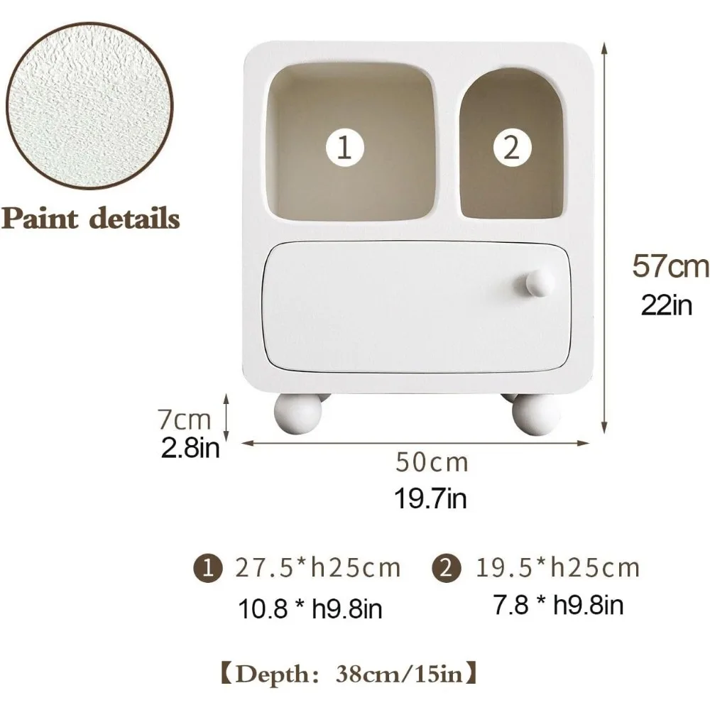 منضدة بيضاء معاصرة مع رف مفتوح ودرج، طاولة نهاية مدمجة للاستخدام بجانب السرير #2