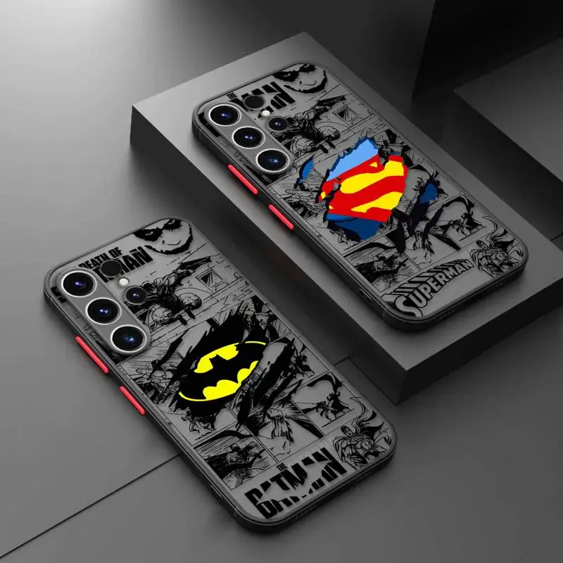 Luxury Batman-Superman-Joker Matte Phone Case for Samsung Galaxy S24 S23 S22 S21 S20 FE Ultra S10 Plus Note 10Plus 20Ultra Funda