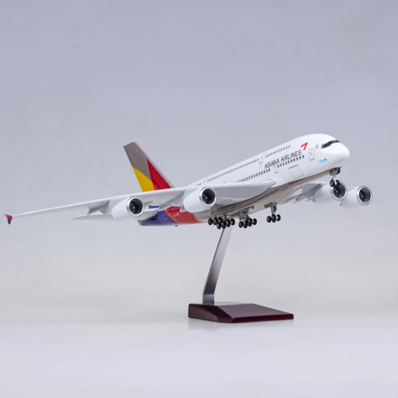 50.5CM 1/160 Scale Diecast Model A380 Asian Korean Diecast Resin Airplane Airbus With Light And Base Toys Airline Collection