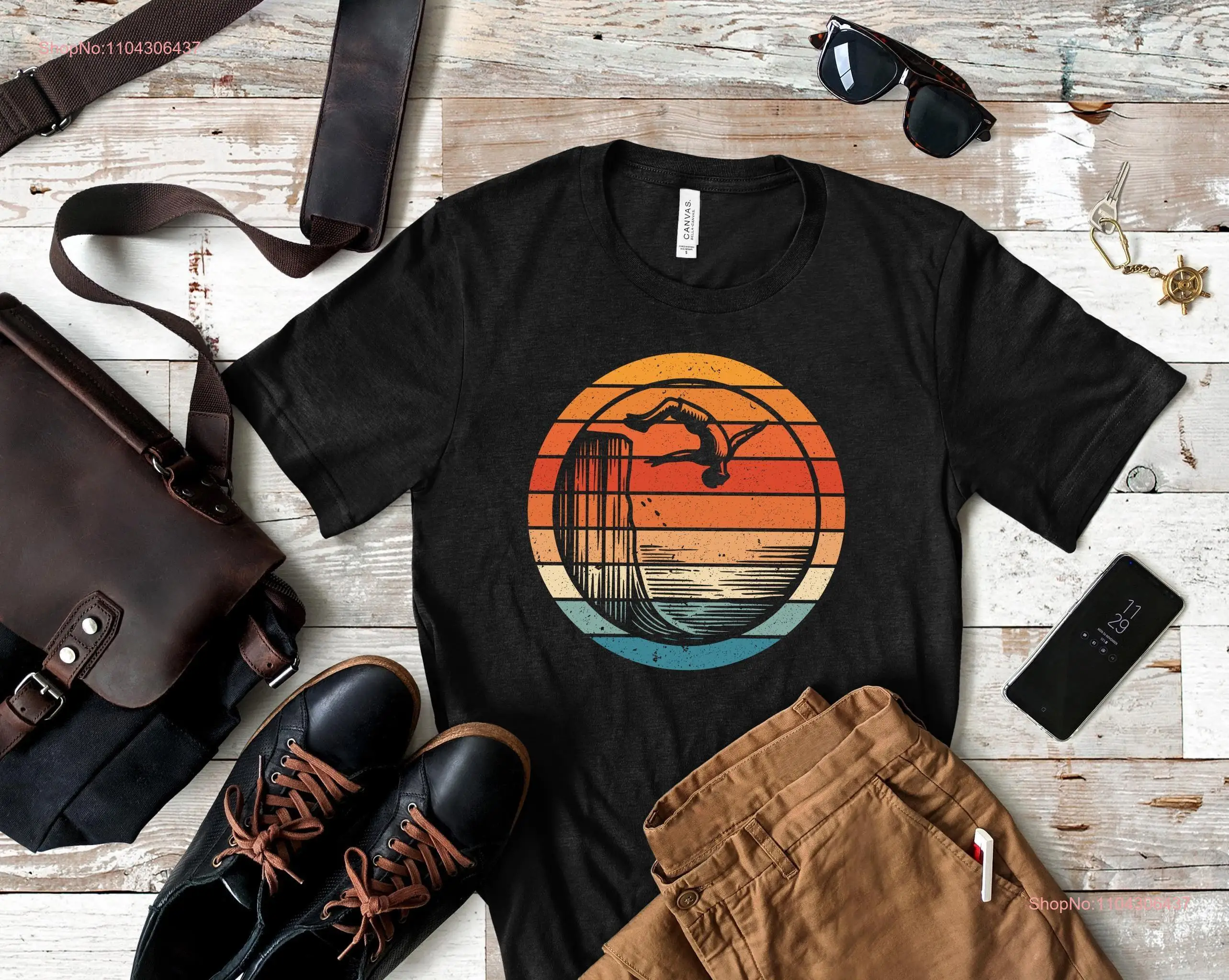 Retro Sunset Cliff Jumping T Shirt for Jumper Vintage Adventure Design Thrill Seeker Gainer Backflip