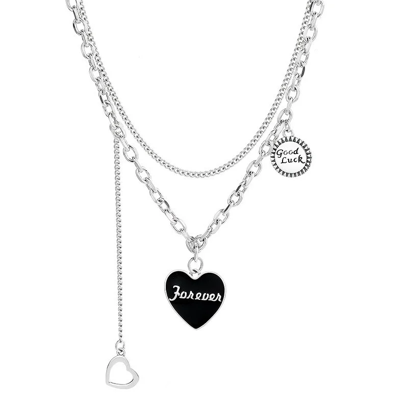 323L ZFSILVER Fashion Silver 925 Retro Black Heart Pendant Forever Good Luck Necklace Women Charms Jewelry Accessories Match-all