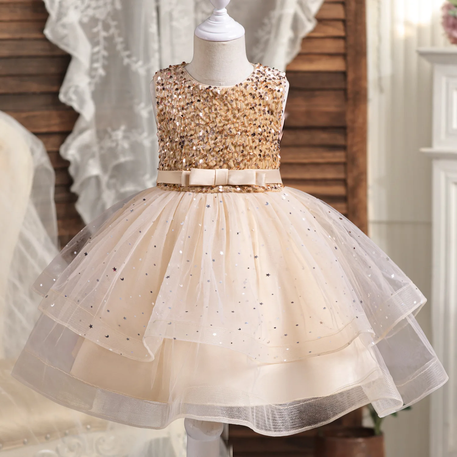 

Baby Toddler Sequined 3D Flower Girls Birthday Party Pageant Toddler Formal Dress RC1120551