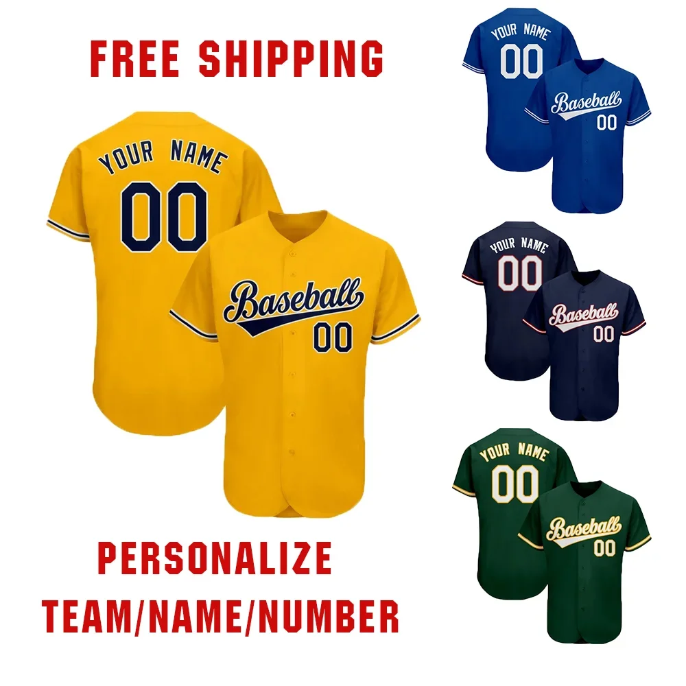 Custom Baseball Jersey Full Botton Holiday Party T-shirts Personalized Name Logo Number Adult Kids Training Uniform Unisex