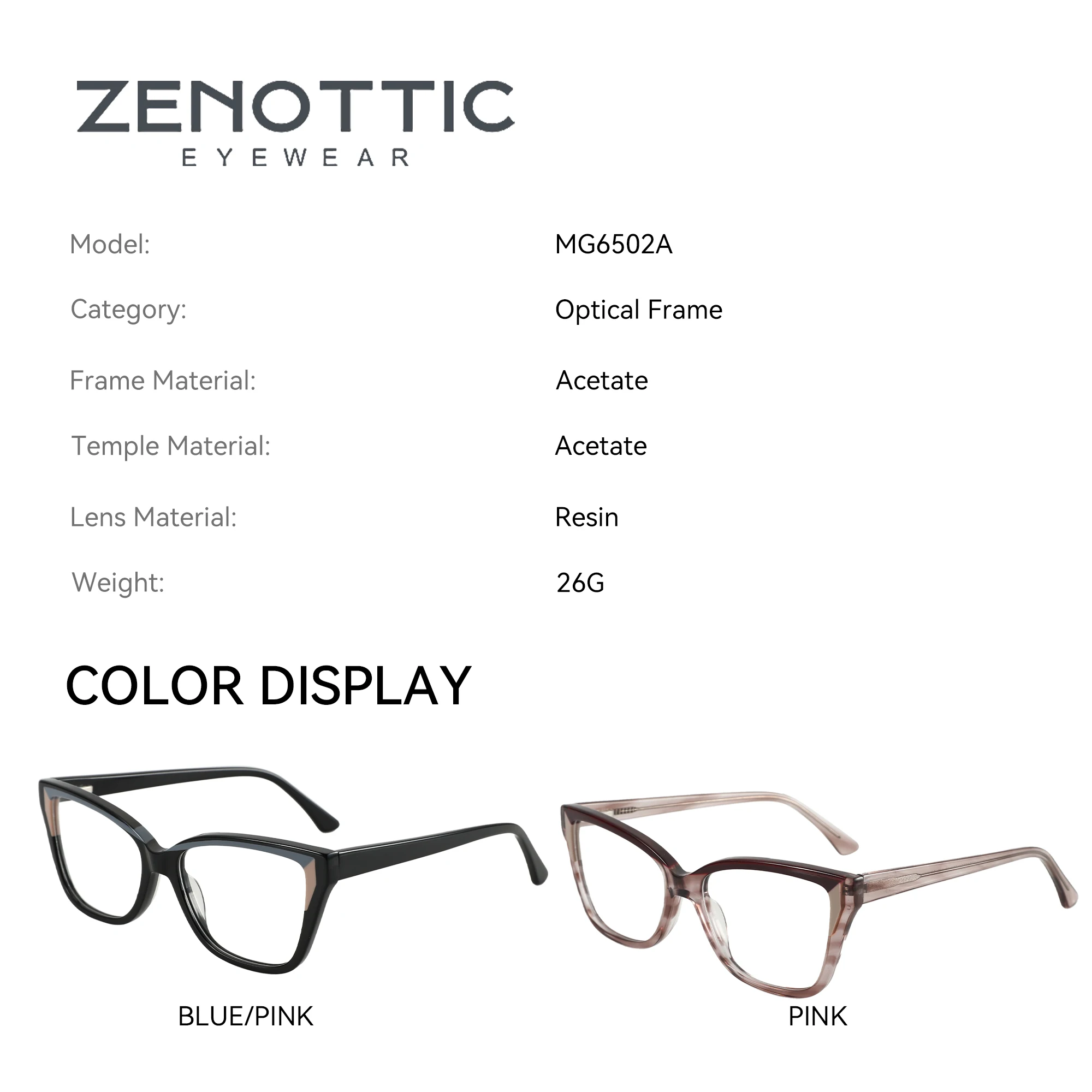 ZENOTTIC (XL Size) Fashion Women Square Progressive Prescription Glasses Acetate Myopia Eyewear Butterfly Optical Eyeglasses