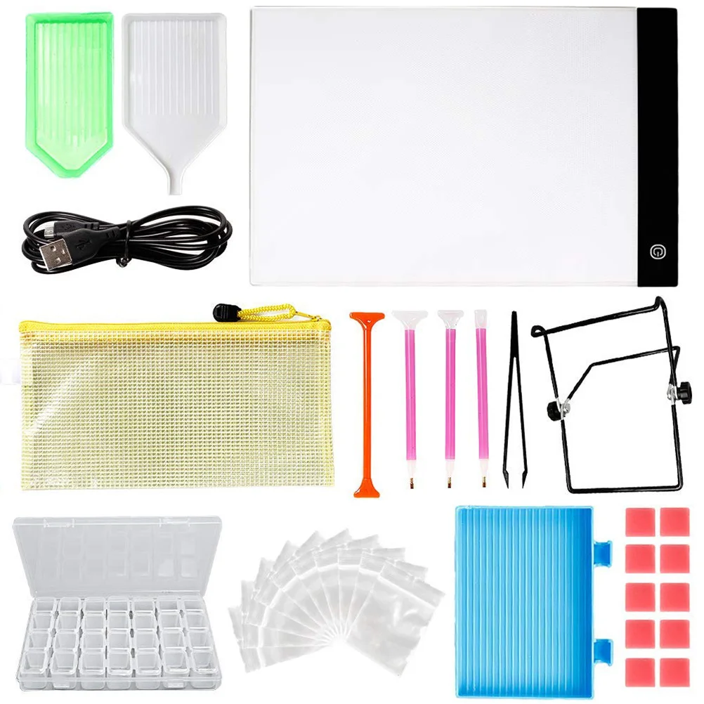 

DIY Beads Painting Tools A4 LED Lighted Board Diamond Storage Box Bags Pen Set Perfect Gift Lover Family Friends Colleagues