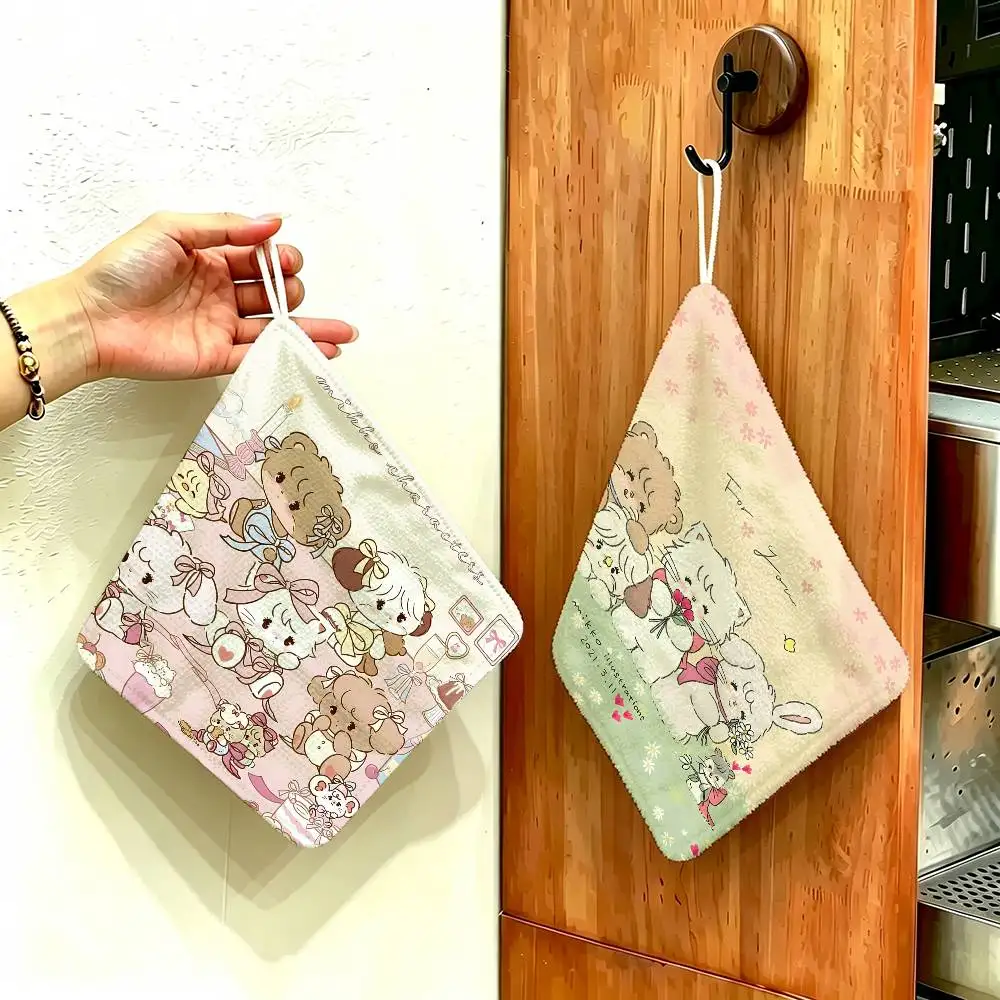 Cute M-Mikko I-Illustrations Polyester Cotton Hand Wiping Towel, Hanging Towel, Quick Dry for Kitchen Bathroom Daily Supplies