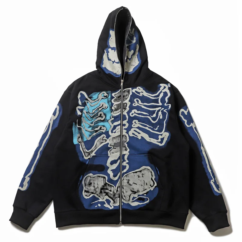 

ex Свободная толстовка с капюшоном, кардиган с принтом черепа, повседневная одежда, весна 2024, повседневная одежда с высоким воротником на подкладке, модный предмет