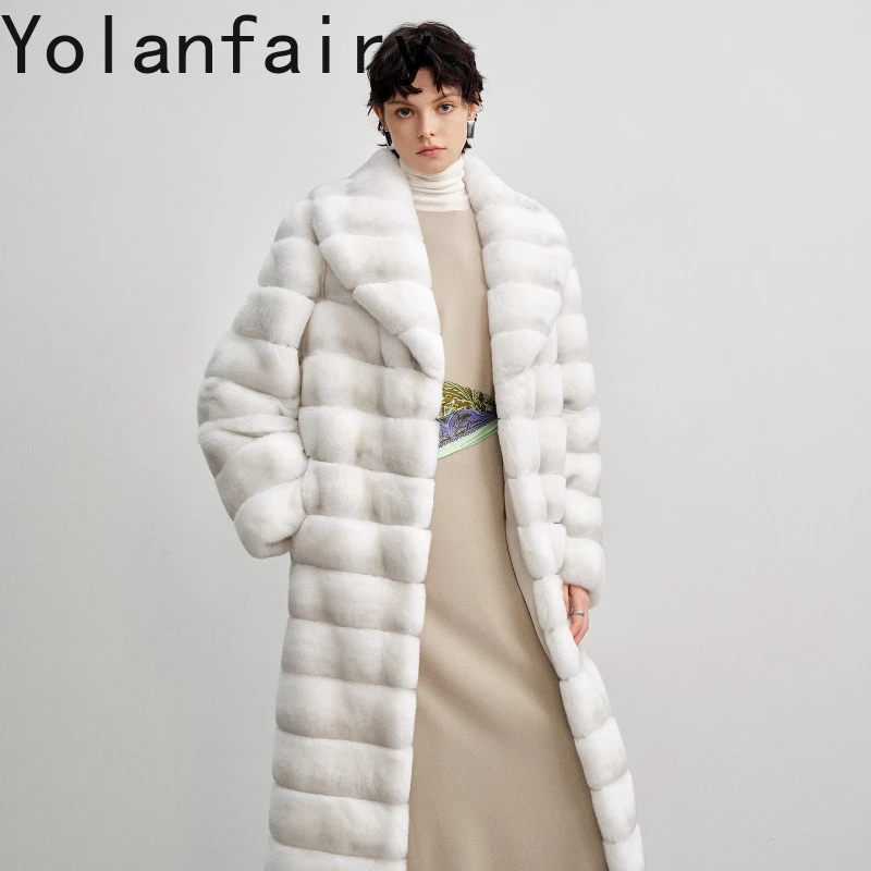 YOLANFAIRY 가을과 겨울 신상품 수입된 전체 렉스 토끼털 코트 라운드넥 긴팔 심플 스타일 퍼 오버코트 2025