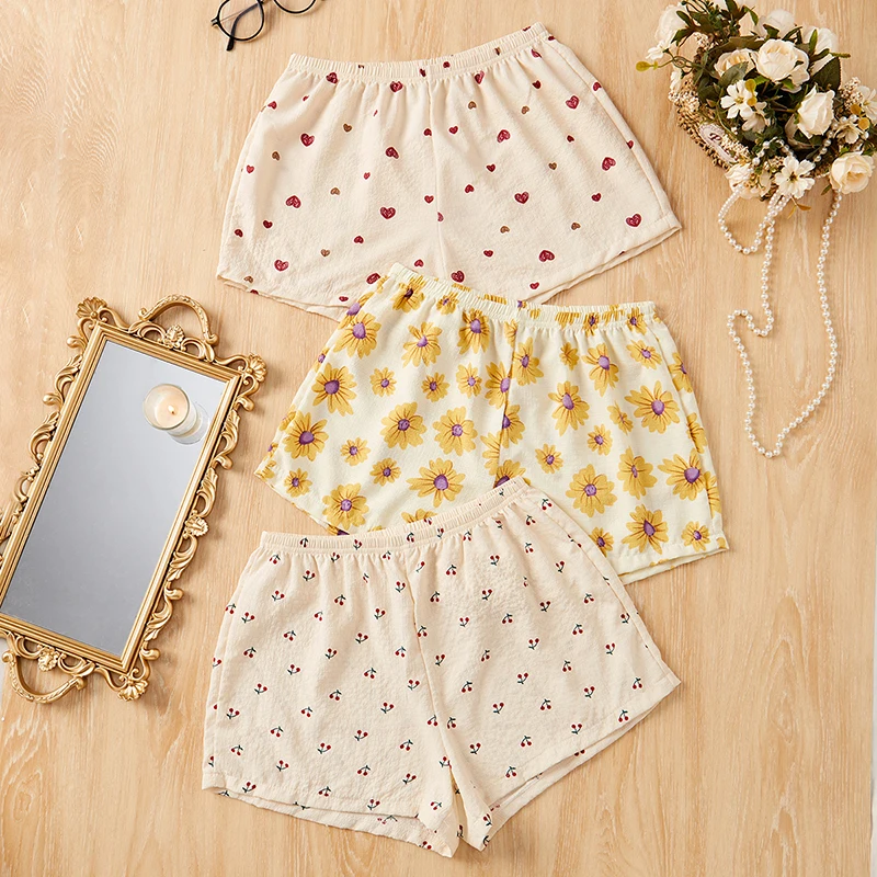 

3 шт., женские летние эластичные Пижамные шорты с принтом