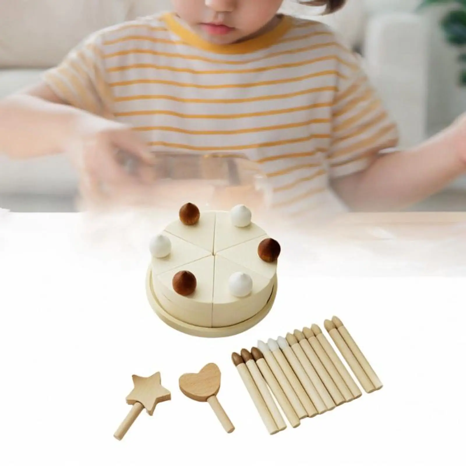 Birthday Cake Toy Kitchen Cutting Food Toys Role Play Toys Educational Toy Wooden Play Foods Sets, for Toddlers Kids Children