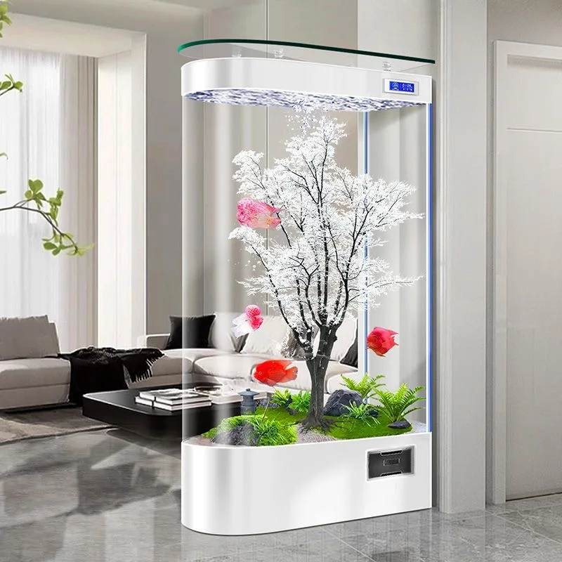 Modern Glass Fish Tank Aquarium Room Divider Screen Partition for Living Room Entrance Bullet Shape Goldfish Bowl Home Decor