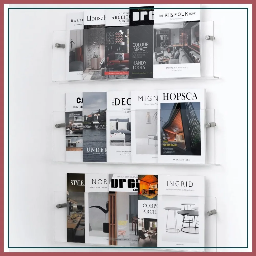 

Clear Acrylic Brochure Holder Wall Mount 3 Tier, Hanging Bookshelf Magazine Rack for Living Room, Office, Home Display