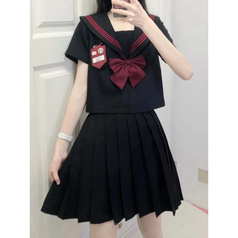 Nicemix Original Basic JK Uniform Skirt 2pcs Set Orthodox Black Red Sailor Suit Japan Long Sleeve/short Sleeve Shirt Preppy JK