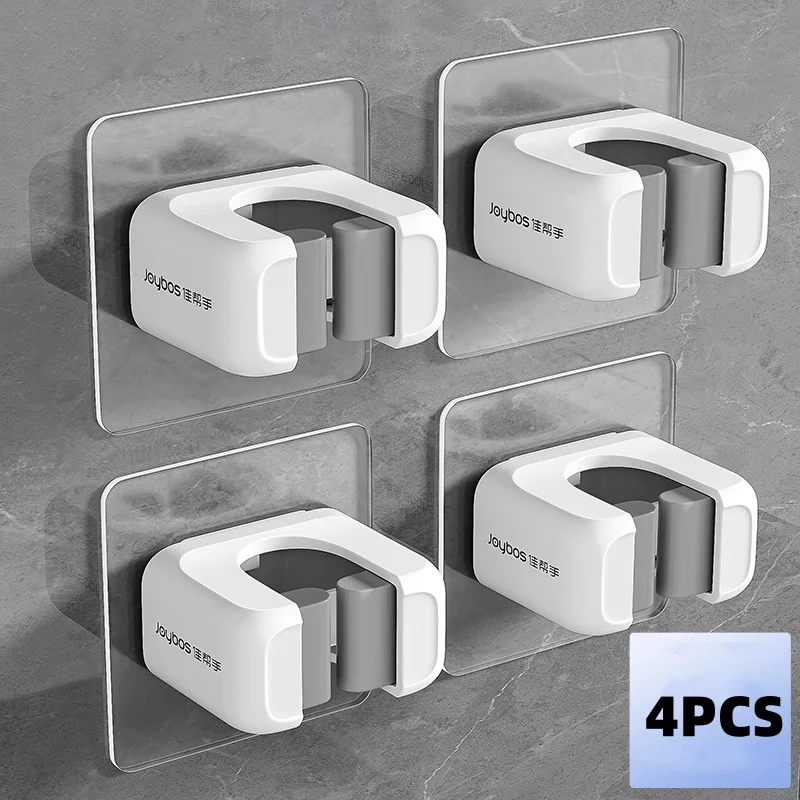 4-Pack Wall-Mounted Mop and Broom Holder, Modern Style Plastic Storage Clip, No Drilling Required, Self-Adhesive Broom and Mop Rack, Household Plastic Tool Storage Rack - view 4