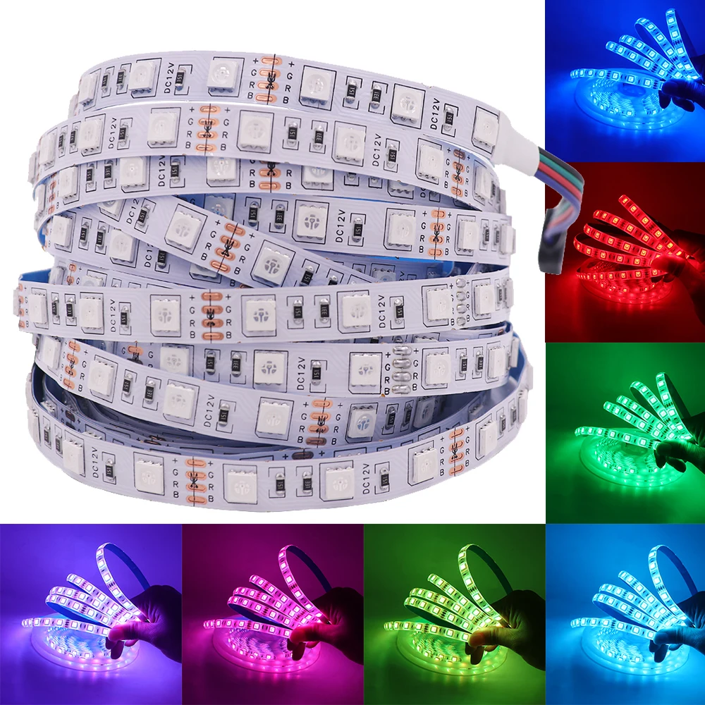 DC12V 5050 RGB Led Strip Lighting 60leds/m IP21 IP65 Waterproof TV Desktop Screen BackLight Flexible Tape LED Light