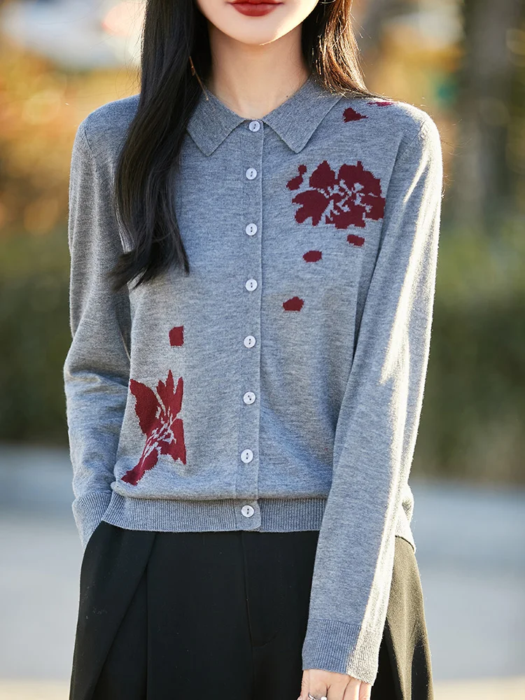 

Новый осенне-зимний шерстяной кардиган с воротником рубашки, трикотаж с длинными рукавами, женский камвольный вращающийся жаккардовый свитер, модное пальто для отдыха