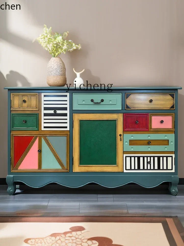 HYSSolid Wood Minimalist Entrance Cabinet Retro Home Partition Modern Simple Shoe Cabinet Small Apartment Storage Furniture