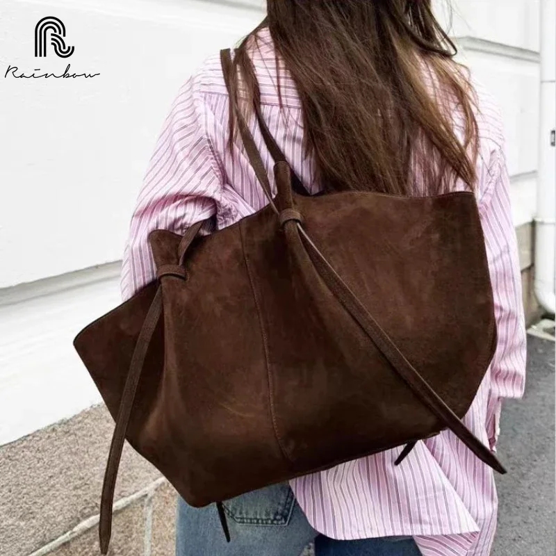 RAINBOW Fashion Suede leather Large Capacity Women's Tote Design Fringe Shoulder Female Commuter Ladies Handbag Bags High-end