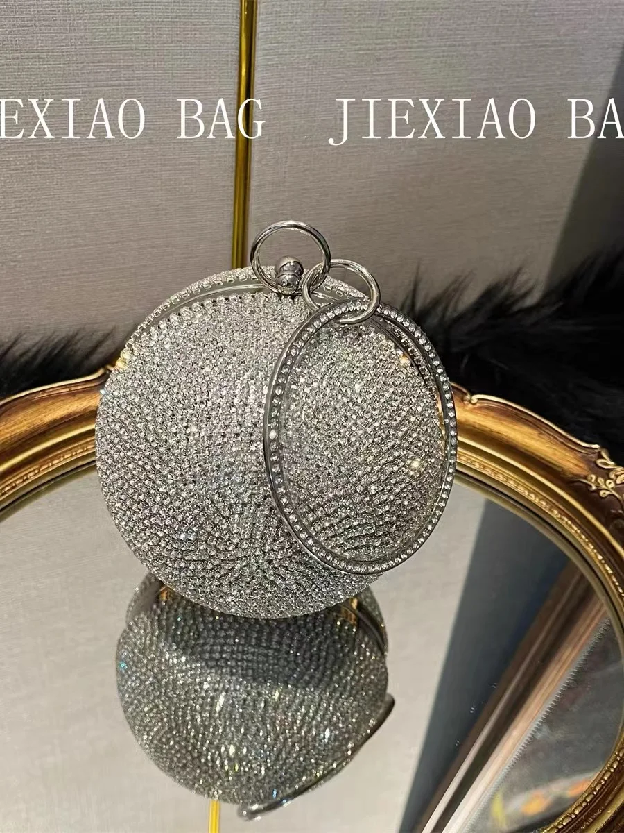 Bling Shiny Ball Circular Bag Glitter Rhinestones Diamond Evening Bag Women\'s Handbag Wedding Party Clutch Purse Crossbody Bag