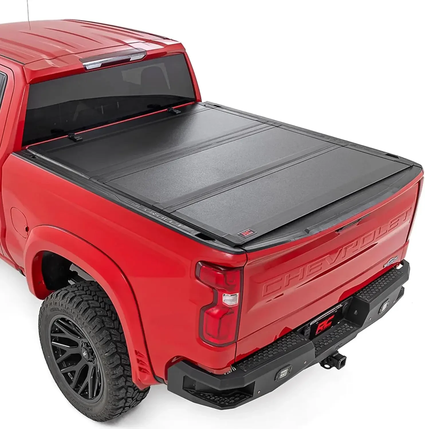 Rough Country Hard Tri-Fold Flip Up Tonneau Cover for Chevy Silverado & GMC Sierra 1500 (2019-2026) – Flush Aluminum Bed Cover,