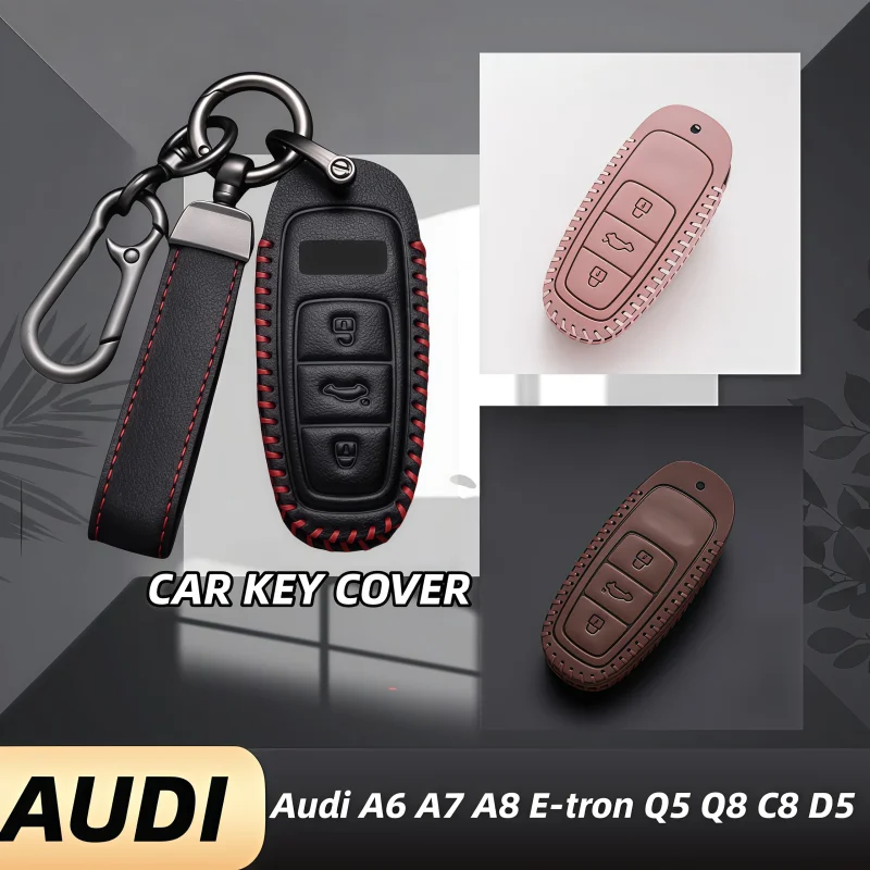 

Leather Car Remote Key Case Cover Shell Fob for Audi A3 A4 B9 A6 A7 4K A8 E-tron Q5 Q8 C8 D5 SQ8 Key Protection Bag Accessories