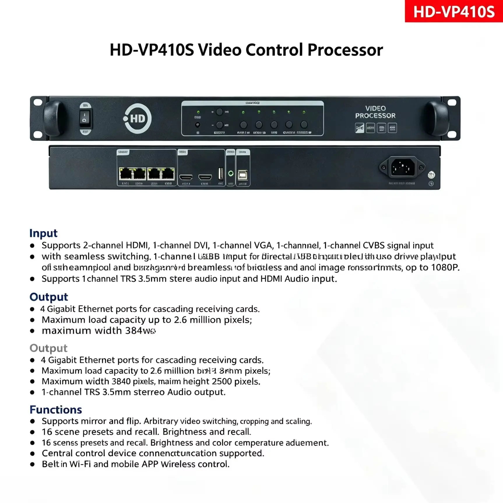 VP410S 3-in-1 LED Display Controller - Video Processor Media Player & Matrix Switch for Full Color Screens