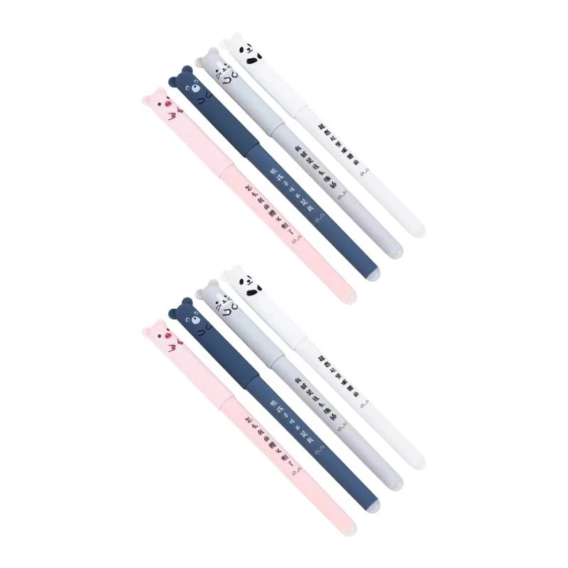 

4Pieces Cartoon Erasable Gel Pen Blue Inks 0.35mm Needle Tip for Writing Noting .H05A