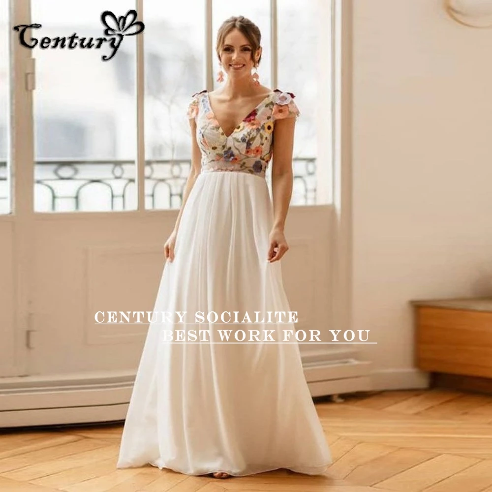 Robe de Mariee Colorful Embroidered Wedding Dress Women Backless Flowers Floral Bridal Gowns Vestidos de Novia Customized